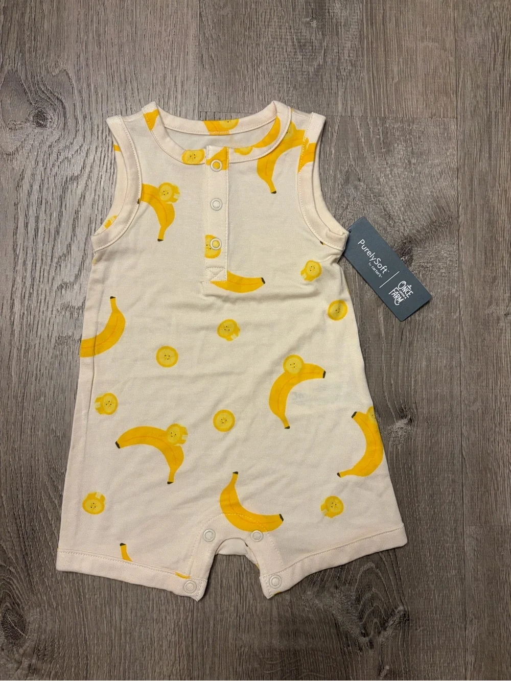 Carter's Once Upon A Farm Baby Banana PurelySoft Romper- Yellow/Cream- NWT
